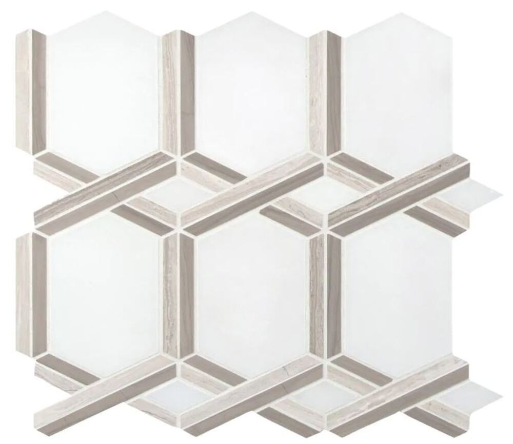 Pedemonte White Athens Grey Hexagonal Pattern Marble Floor and Wall Mosaic Tile for Bathroom Shower, Kitchen Backsplash, Accent decor, Fireplace Surround
