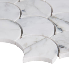 MSI Calacatta Blanco Scallop 12.8 in. x 10.43 in. x 10mm Polished Marble Mesh-Mounted Mosaic Tile
