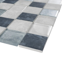 Blue with Gray and White Glass 2" Square Mosaic Tile for Walls, Bathroom and Kitchen Walls Kitchen Backsplashes - Tenedos