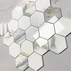 Calacatta Gold Marble 3" Hexagon Mosaic Tile for Kitchen Backsplash Bathroom Flooring Shower