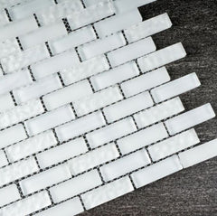 1/2x2 Brick Pattern Glass Wall Tile; Color: White Glass Tile & White Marble Wall Tile