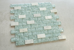 Blue Cleft Glass & Bianco Marble Mosaic Tile - Blue & White 1"x2" Glass Tile for Kitchen Backsplash bathroom Wall