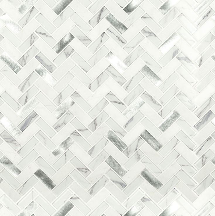 Bytle Bianco Herringbone 12 in. x 12 in. x 6 mm Textured Multi-Surface Mesh-Mounted Mosaic Tile (Box of 10 Sheets)