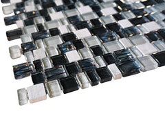 White, Black and Blue Random Brick Cubes Pattern Glass Mosaic Tiles for Bathroom and Kitchen Walls Kitchen Backsplashes - Tenedos