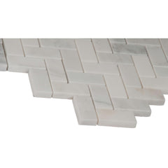MS International Arabescato 1x2 Carrara Herringbone Pattern Honed Marble Mesh-Mounted Mosaic Floor Wall Tile