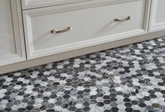 2 in. Hexagon Black Blend with Multi Greyish Textured Marble Mosaic Floor and Wall Tile for Kitchen Backsplash, Shower, Bathroom, Accent Wall, Fireplace Surround
