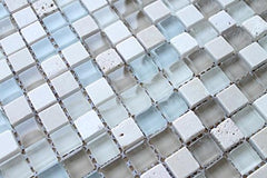 10 Sq Ft - Bliss Spa Stone and Glass 5/8 x 5/8 Square Mosaic Tiles - bathroom walls/ kitchen backsplash