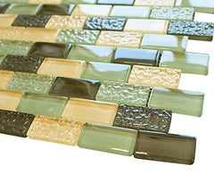 Soldier Green Crystal Brick Glass Mosaic Tile for Bathroom and Kitchen Walls Kitchen Backsplashes By Vogue Tile