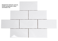 Tenedos 3x6 White Ceramic Bright Glossy Subway Wall Tile (80 pieces - Box of 10 sq.ft.) for Kitchen Bathroom Shower Backsplash