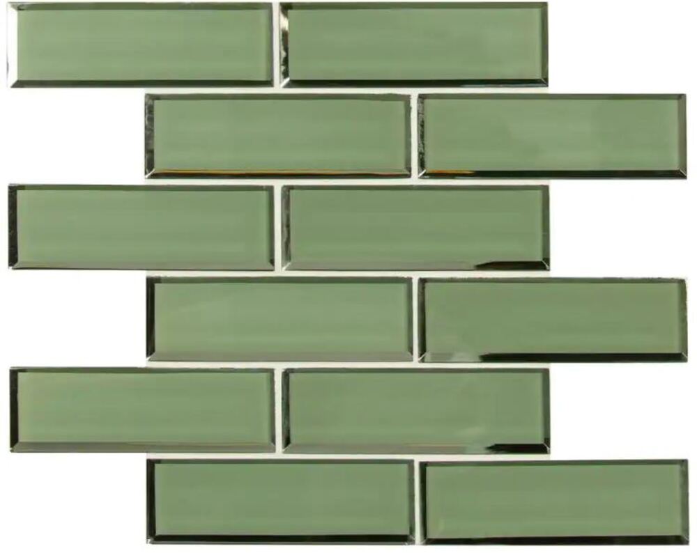 Evergreen Beveled Look Subway 2x6 Glass Mosaic Wall Tile for Kitchen Backsplash, Bathroom Walls