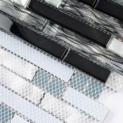 Newport Black Suede Waterfall 12 in. x 12 in. Mesh-Mounted Glass Mosaic Wall Tile