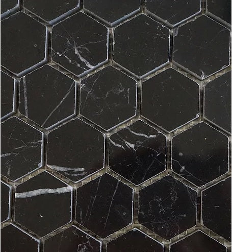 Nero Marquina Black Marble Hexagon Mosaic Floor Wall Tile 1 inch Polished