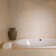 Roman Light Travertine 1X2 Marble Split-Faced Mosaic Tile ( on 12" x 12" Mesh)