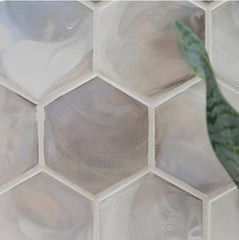 Tenedos Natural Pearl Hexagon 3 in. Glass Mosaic Wall Tile for Kitchen Backsplash, Bathroon Wall, Accent Wall