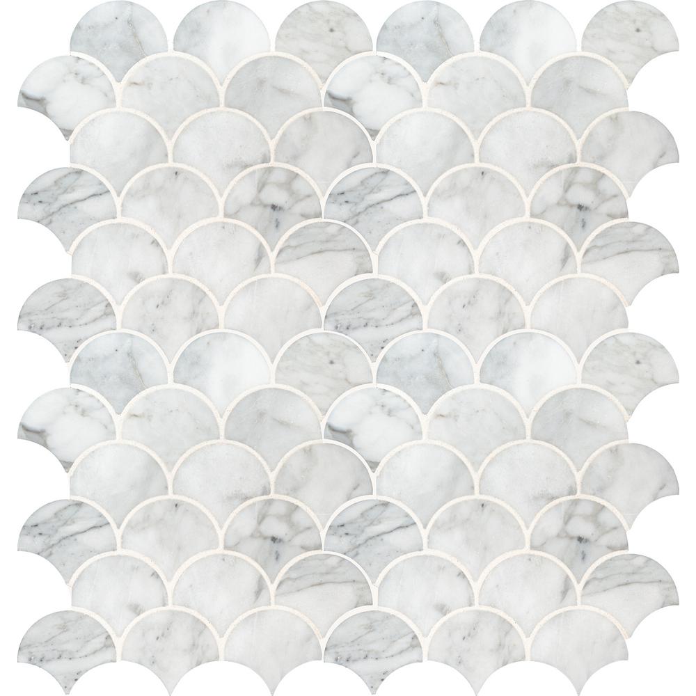 MSI Calacatta Blanco Scallop 12.8 in. x 10.43 in. x 10mm Polished Marble Mesh-Mounted Mosaic Tile