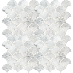 MSI Calacatta Blanco Scallop 12.8 in. x 10.43 in. x 10mm Polished Marble Mesh-Mounted Mosaic Tile