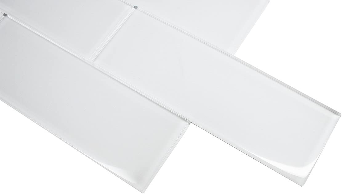 Super White Glossy - 3x9 Bright White Subway Glass Tile - Bathroom Tile & Kitchen Backsplash Tile (Price Per 3 Square Feet, 15 Pieces)