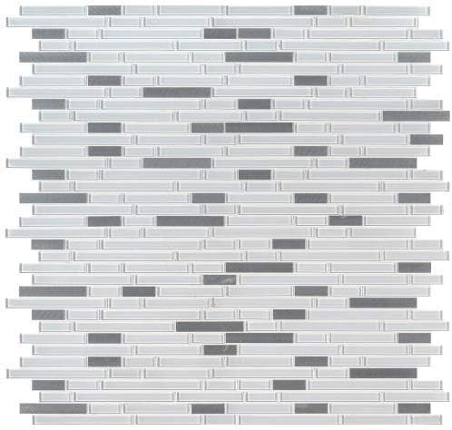 Cotton White and Silver Glass with Metal Mosaic Wall Tile for Kitchen Backsplash, Bathroom Shower Tile, Accent Wall