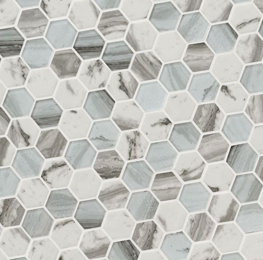 Charcoal Smoke Greyish Glass Hexagon Mosaic Wall Tile for Kitchen Backsplash, Bathroom Wall, Accent Wall, Spa