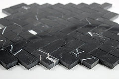 Nero Marquina Black Marble Herringbone Mosaic Tile 1'' x 2'' Polished
