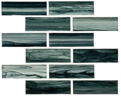 2X6 Ombre Brick Pattern Light Greenish Blue Stripe Glass Mosaic Tile for Kitchen Backsplash, Wall Tile for Bathroom, Shower Wall Tile, Accent Wall