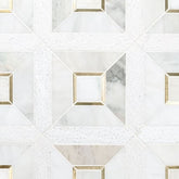 Veneto White with Yellow Gold Marble Stone Multi Surface and Metal Wall Mosaic Tile for Bathroom Walls, Kitchen Backsplashes, Accent Wall, Fireplace Surround