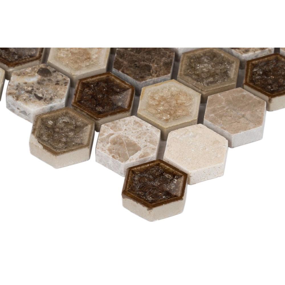 MS International  Kensington Hexagon 12 in. x 12 in. x 8 mm Glass and Stone Mesh-Mounted Mosaic Wall Tile