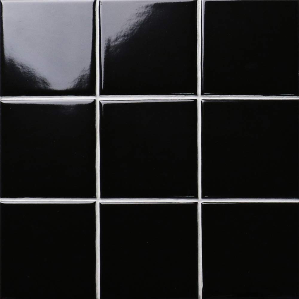 4 in Black Ceramic Tile 4.25 inch Gloss (Shinny) 4 1/4" Box of 10 Piece for Bathroom Wall and Kitchen Backsplash
