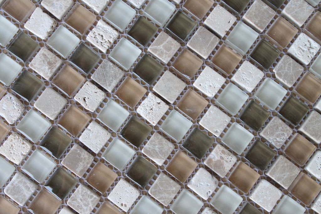 10 Sq Ft - Bliss Bamboo Stone and Glass 5/8 x 5/8 Square Mosaic Wall Tiles - Kitchen Backsplash/Tub Surround