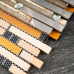 Shiny Stainless + White Diamond Glass + Galaxy Gold Light Glass Tile