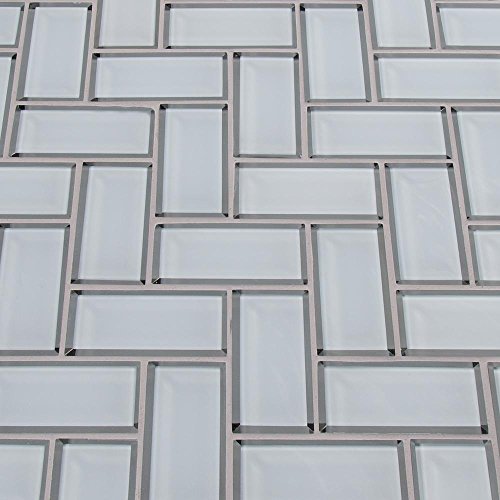 White Glass Mirror Beveled Herringbone 2'' x 4'' Tile Kitchen Backsplash Idea Bath Shower Wall Mosaics