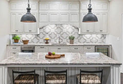 Quattuour Leaf Geometric White with Athens Grey Waterjet Marble Floor and Wall Tile for Bathroom, Kitchen Backsplashes, Accent Wall, Fireplace Surround