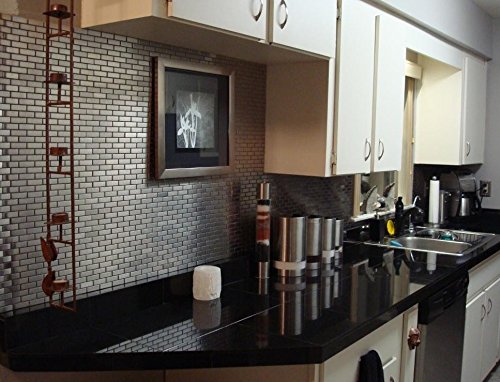 Silver Stainless Steel Metal 0.75 x 2.75 Mosiac Brick Sheets for Backsplash, Bathroom Tile