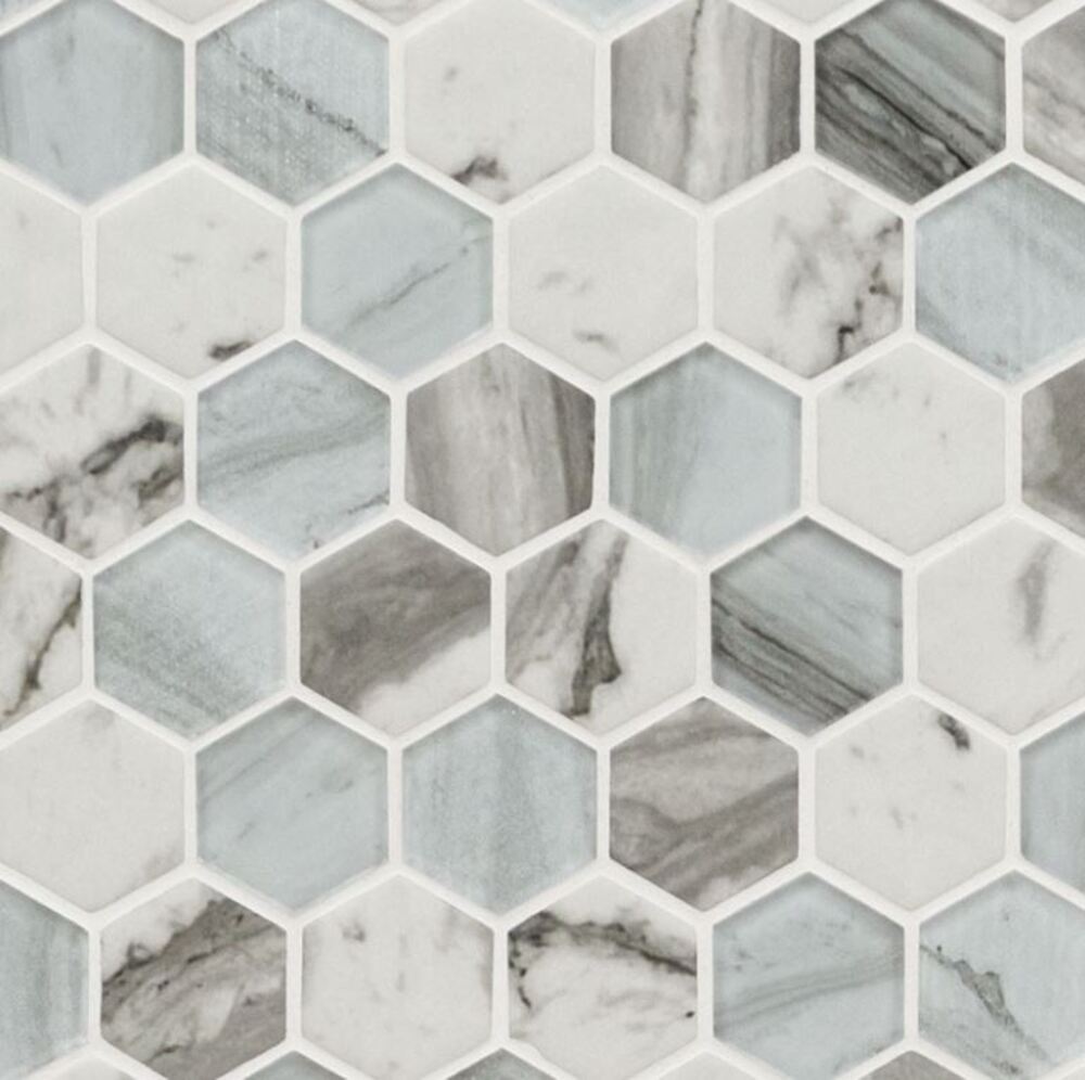 Charcoal Smoke Greyish Glass Hexagon Mosaic Wall Tile for Kitchen Backsplash, Bathroom Wall, Accent Wall, Spa