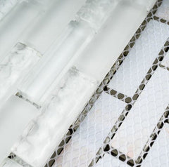 1/2x2 Brick Pattern Glass Wall Tile; Color: White Glass Tile & White Marble Wall Tile