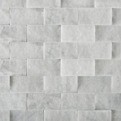Italian Bianco Carrera White Carrara 1x2 Marble SplitFace Mosaic Wall Tile Backsplash for Bathroom Shower, Fireplace, Kitchen, Accent decor