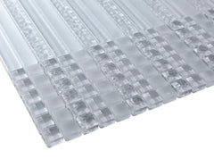 White Glossy Stripes and Square Mixed Glass Mosaic Tiles