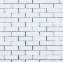 1/2x2 Brick Pattern Glass Wall Tile; Color: White Glass Tile & White Marble Wall Tile