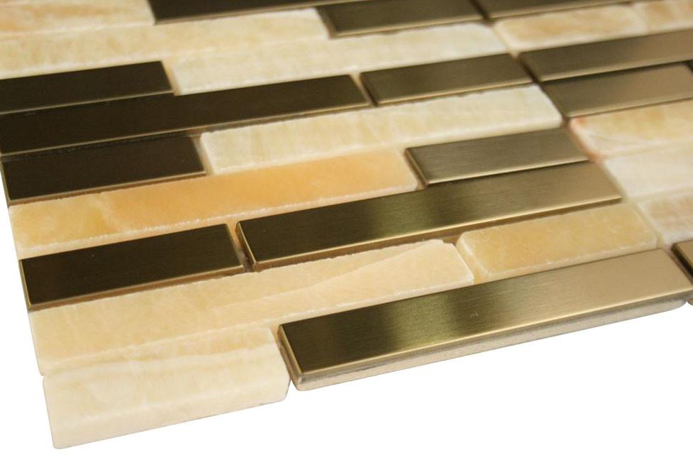 Honey Onyx Marble & Gold Stainless Steel Authentic Glass Mosaic Tiles - Tenedos