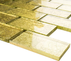 2x4 Glossy Glitter Gold Yellow Brick Glass Wall Tiles for Bathroom and Kitchen Walls Kitchen Backsplashes