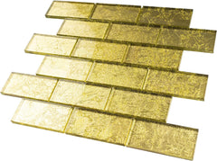 2x4 Glossy Glitter Gold Yellow Brick Glass Wall Tiles for Bathroom and Kitchen Walls Kitchen Backsplashes