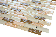 Brown and Pinky Crystal Glass Mosaic Tile Brick Pattern (Glossy&Matte)