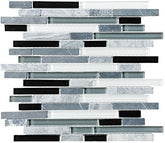 10 Sq Ft - Bliss Midnight Stone and Glass Linear Mosaic Tiles - Kitchen Backsplash/Tub Surround