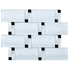 Super White Waves Mosaic Tile with Black Arched Over Size Glass Wall Tile for Kitchen, Accent Wall and Bathroom Backsplash