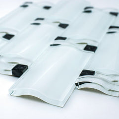 Super White Waves Mosaic Tile with Black Arched Over Size Glass Wall Tile for Kitchen, Accent Wall and Bathroom Backsplash