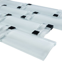 Super White Waves Mosaic Tile with Black Arched Over Size Glass Wall Tile for Kitchen, Accent Wall and Bathroom Backsplash