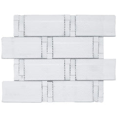 Super White Waves Mosaic Tile with Black Arched Over Size Glass Wall Tile for Kitchen, Accent Wall and Bathroom Backsplash