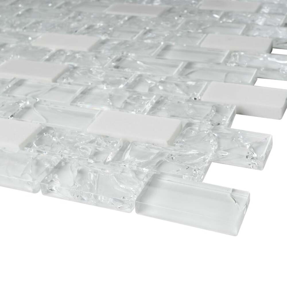 White Crackle Glass and Bianco Marble Mosaic Tiles