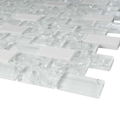 White Crackle Glass and Bianco Marble Mosaic Tiles