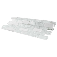 White Crackle Glass and Bianco Marble Mosaic Tiles